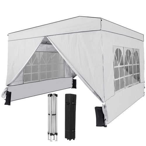 10 X 10 FT Pop up Canopy Tent Outdoor Patio Commercial Sunshade Shelter with 4 Sidewalls, White