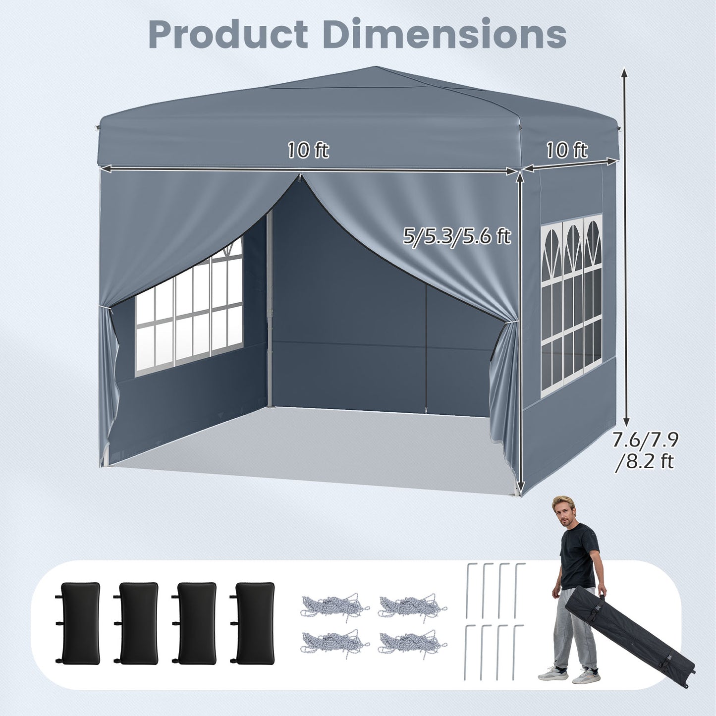 10 X 10 FT Pop Up Canopy Tent, Outdoor Patio Shelter, Gray Canopies at Gallery Canada