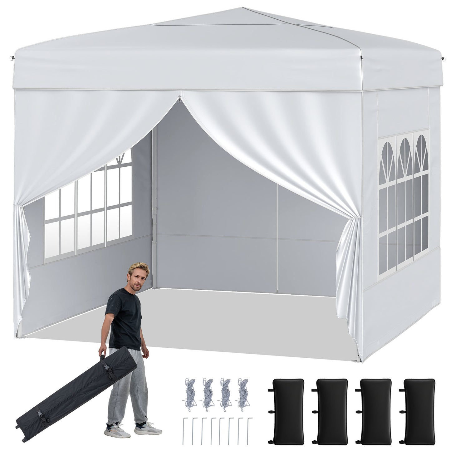 10 X 10 FT Pop Up Canopy Tent, Outdoor Patio Commercial Sunshade Shelter, White Canopies White at Gallery Canada