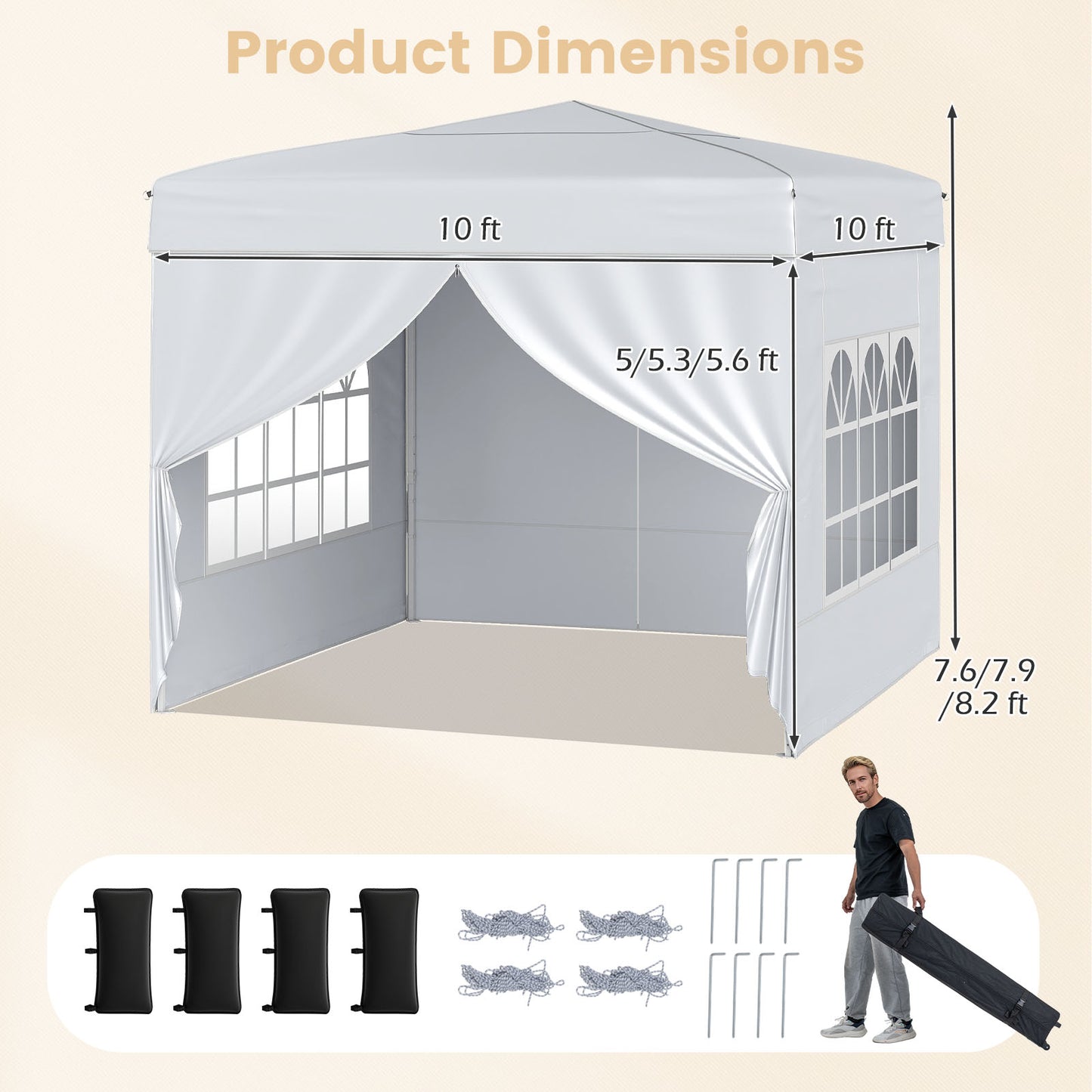 10 X 10 FT Pop Up Canopy Tent, Outdoor Patio Commercial Sunshade Shelter, White Canopies at Gallery Canada