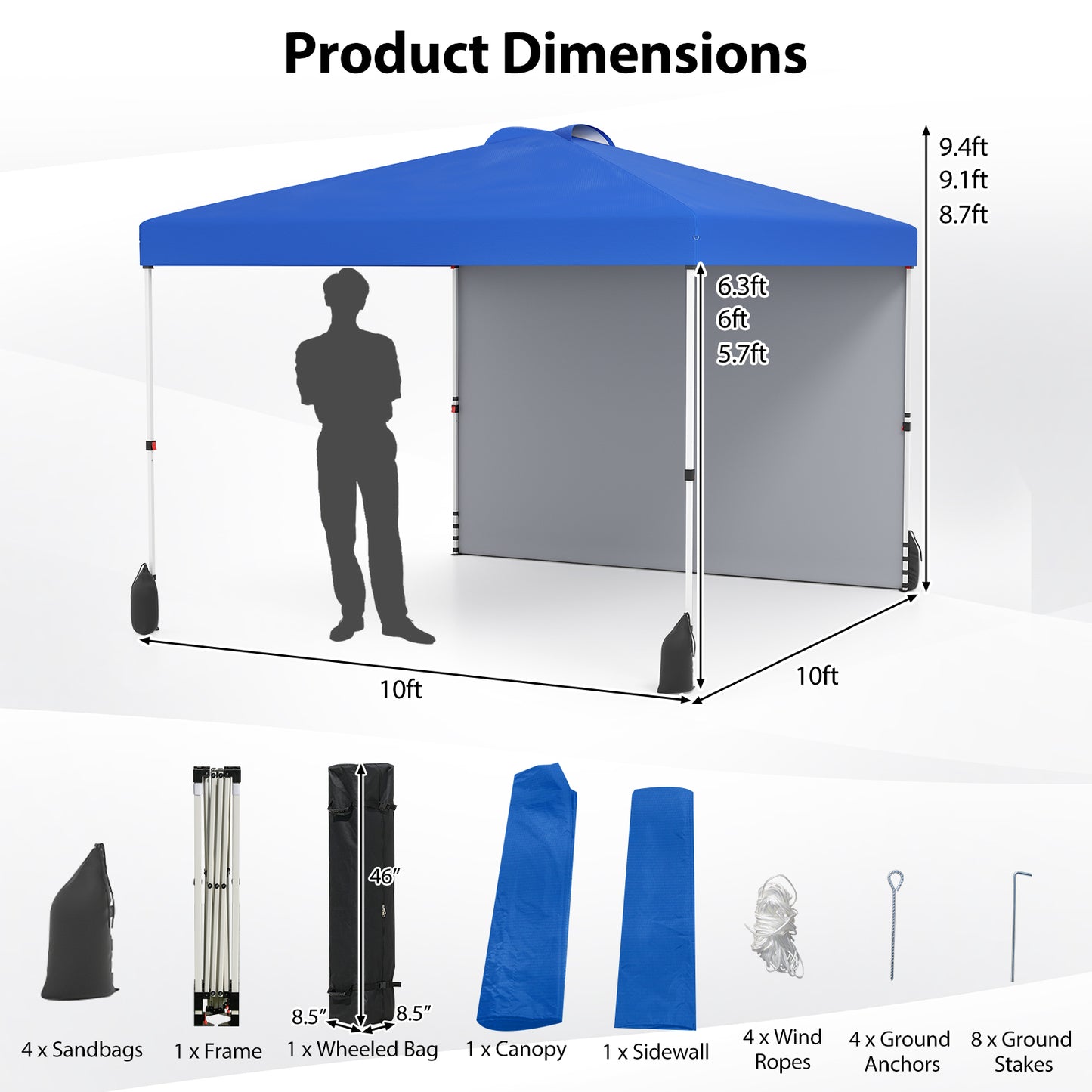 10 X 10 FT Pop Up Canopy Tent, With Sidewall And Wheeled Bag, Blue Canopies at Gallery Canada
