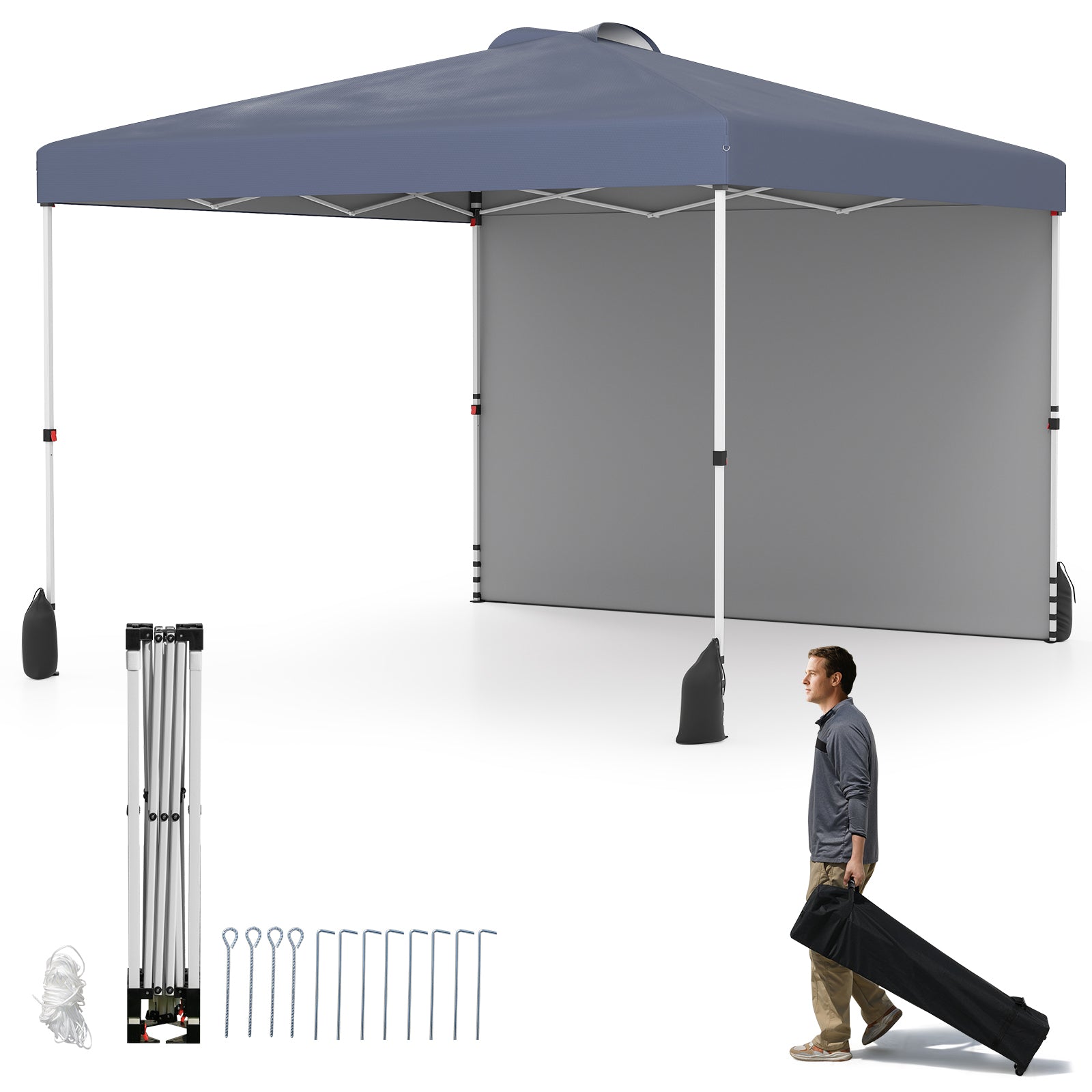 10 X 10 FT Pop Up Canopy Tent, With Sidewall And Wheeled Bag, Gray Canopies at Gallery Canada