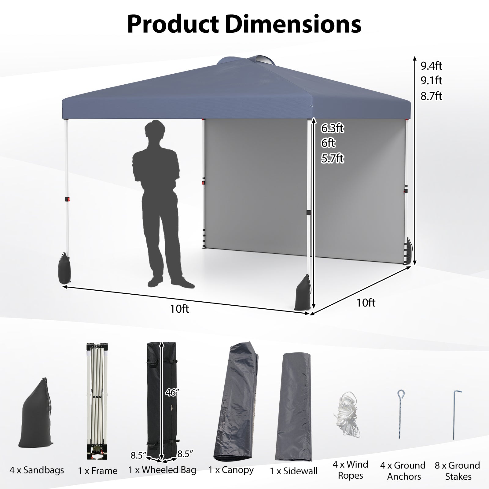 10 X 10 FT Pop Up Canopy Tent, With Sidewall And Wheeled Bag, Gray Canopies at Gallery Canada