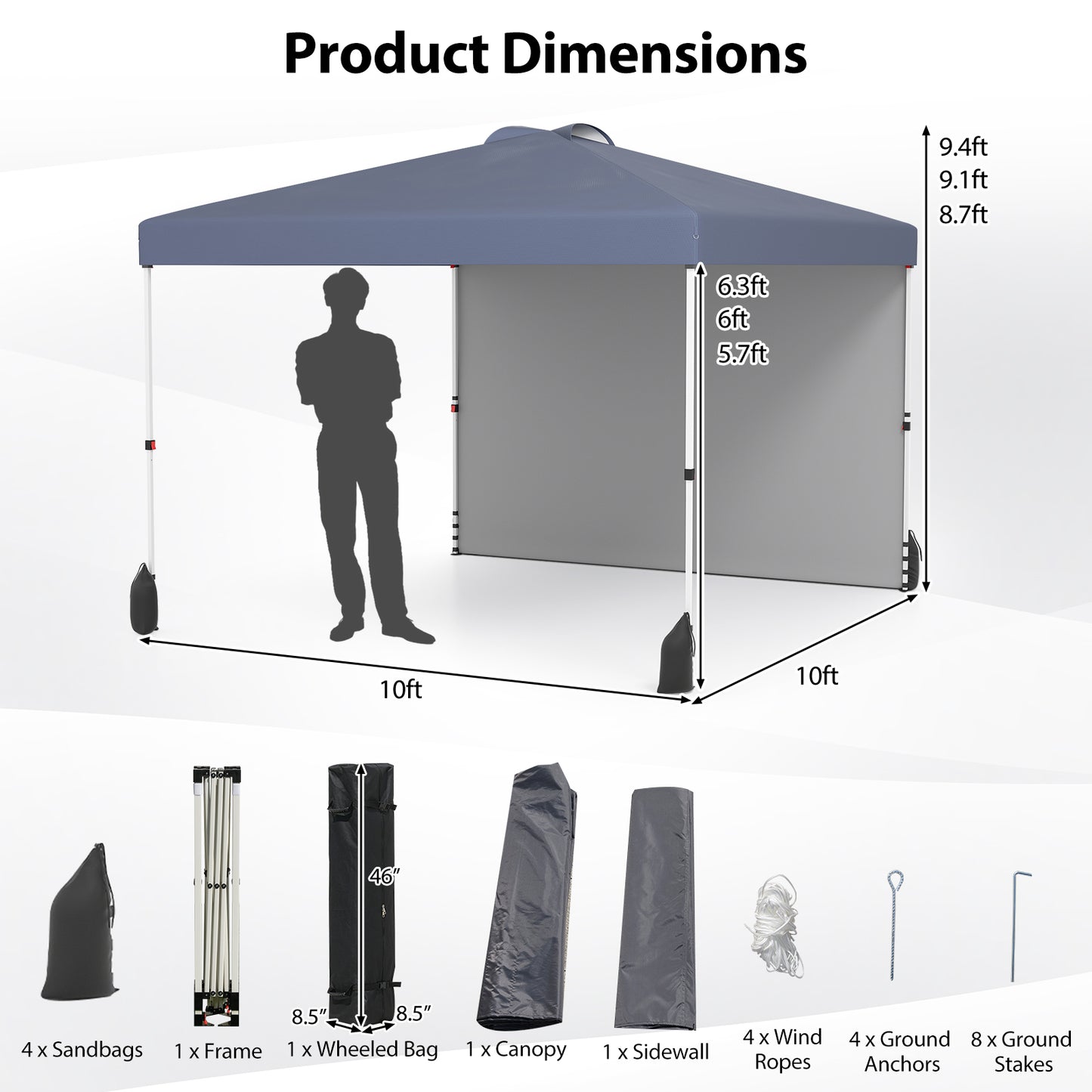 10 X 10 FT Pop Up Canopy Tent, With Sidewall And Wheeled Bag, Gray Canopies at Gallery Canada