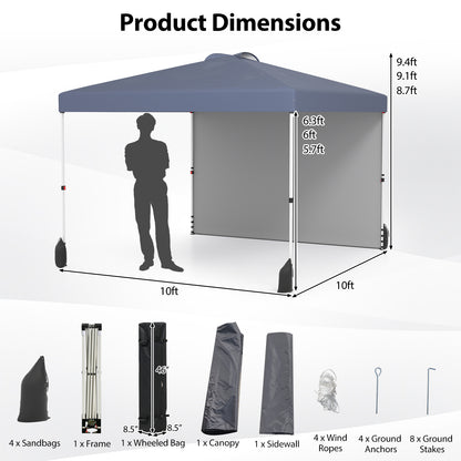 10 X 10 FT Pop Up Canopy Tent, With Sidewall And Wheeled Bag, Gray Canopies at Gallery Canada