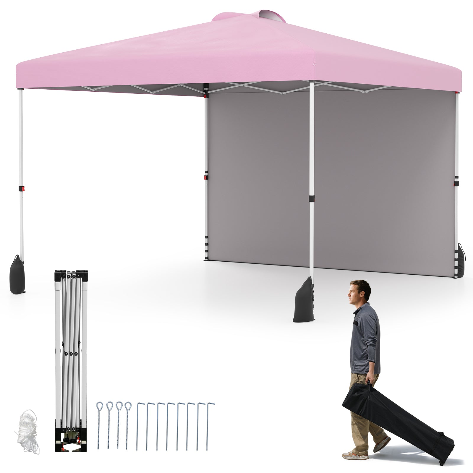 10 X 10 FT Pop Up Canopy Tent With Sidewall, Wheeled Bag, Pink Canopies Pink at Gallery Canada