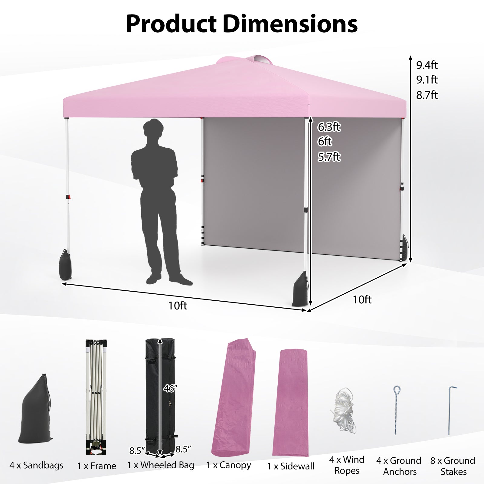 10 X 10 FT Pop Up Canopy Tent With Sidewall, Wheeled Bag, Pink Canopies at Gallery Canada