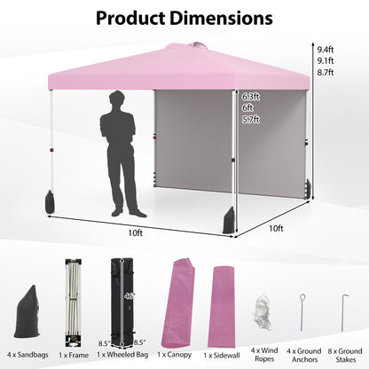 10 X 10 FT Pop Up Canopy Tent With Sidewall, Wheeled Bag, Pink Canopies at Gallery Canada