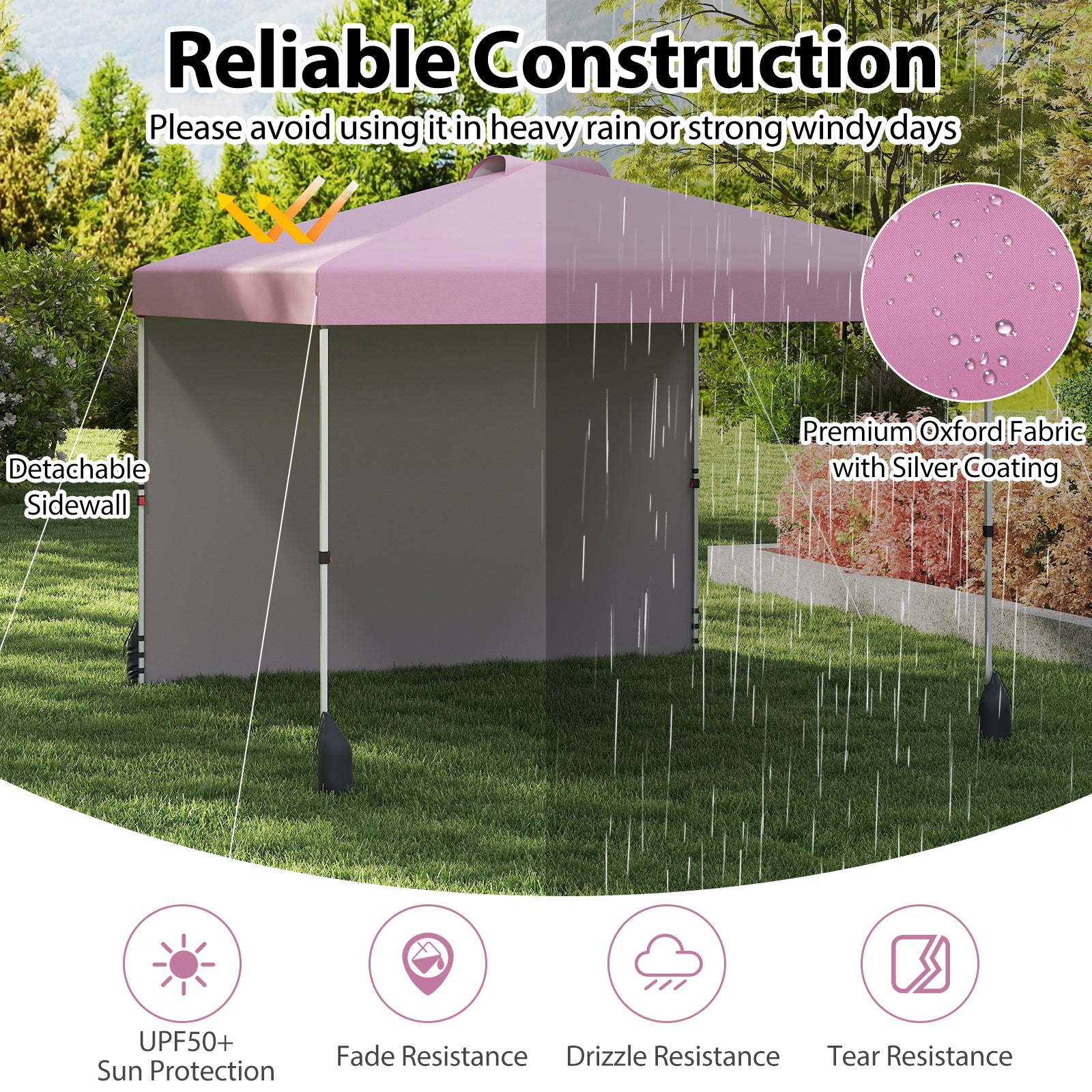 10 X 10 FT Pop Up Canopy Tent With Sidewall, Wheeled Bag, Pink Canopies at Gallery Canada