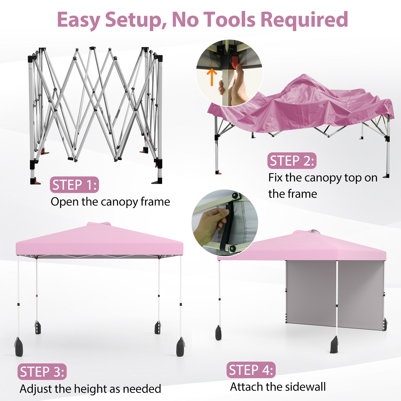 10 X 10 FT Pop Up Canopy Tent With Sidewall, Wheeled Bag, Pink Canopies at Gallery Canada