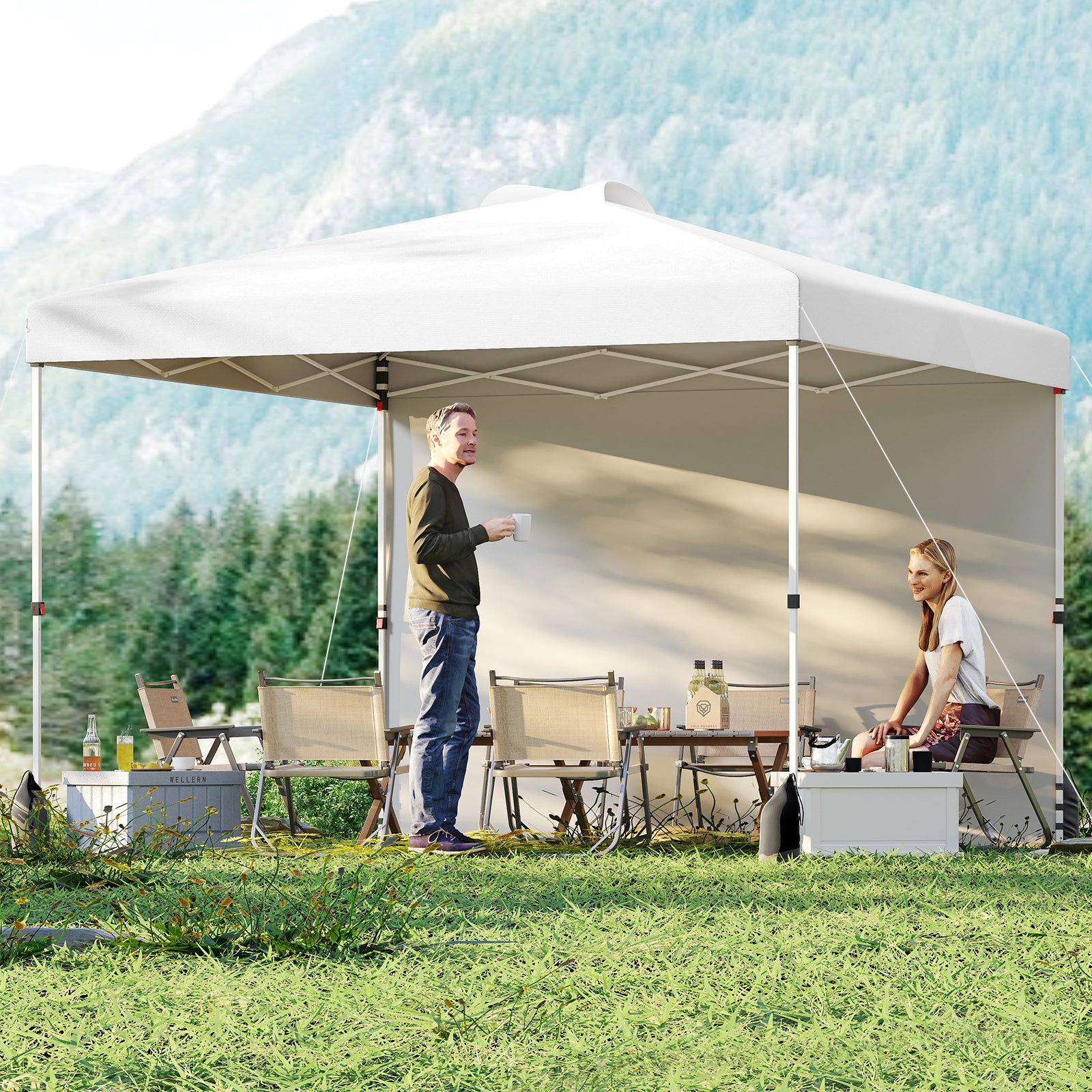 10 X 10 FT Pop up Canopy Tent with 1 Sidewall and Wheeled Bag, White Canopies at Gallery Canada