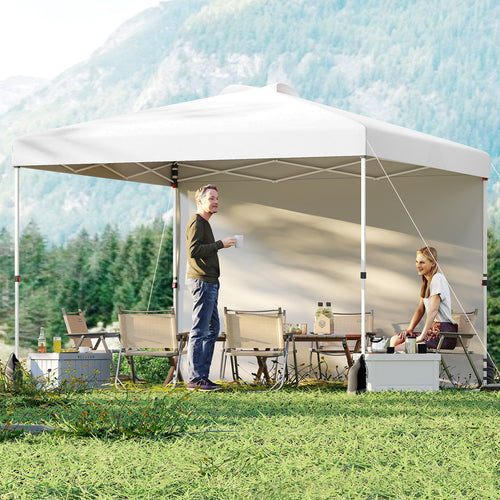 10 X 10 FT Pop up Canopy Tent with 1 Sidewall and Wheeled Bag, White