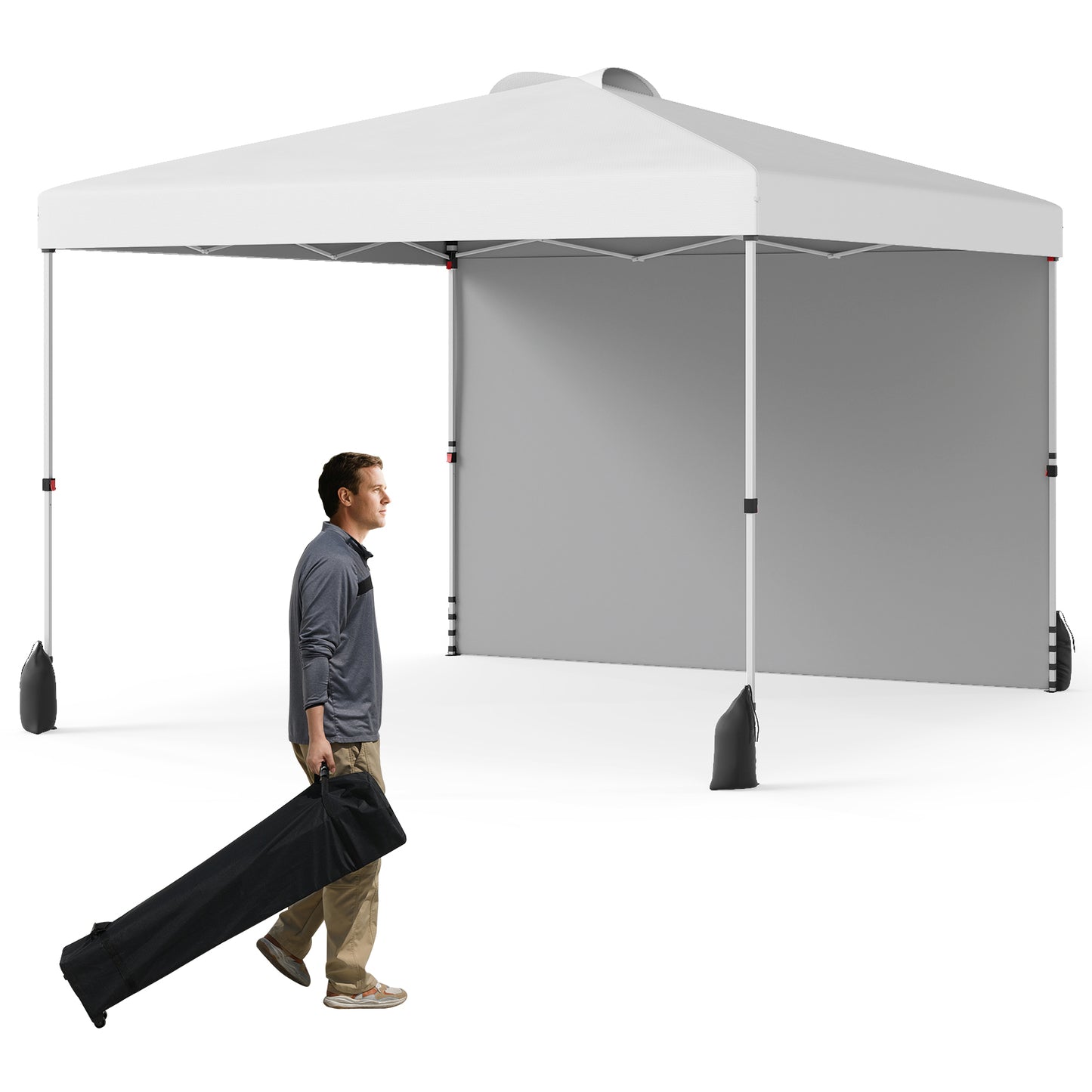 10 X 10 FT Pop up Canopy Tent with 1 Sidewall and Wheeled Bag, White Canopies White at Gallery Canada