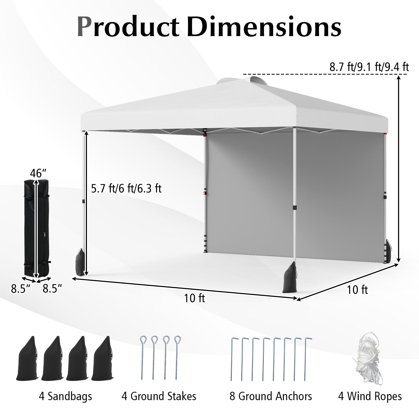 10 X 10 FT Pop up Canopy Tent with 1 Sidewall and Wheeled Bag, White Canopies at Gallery Canada