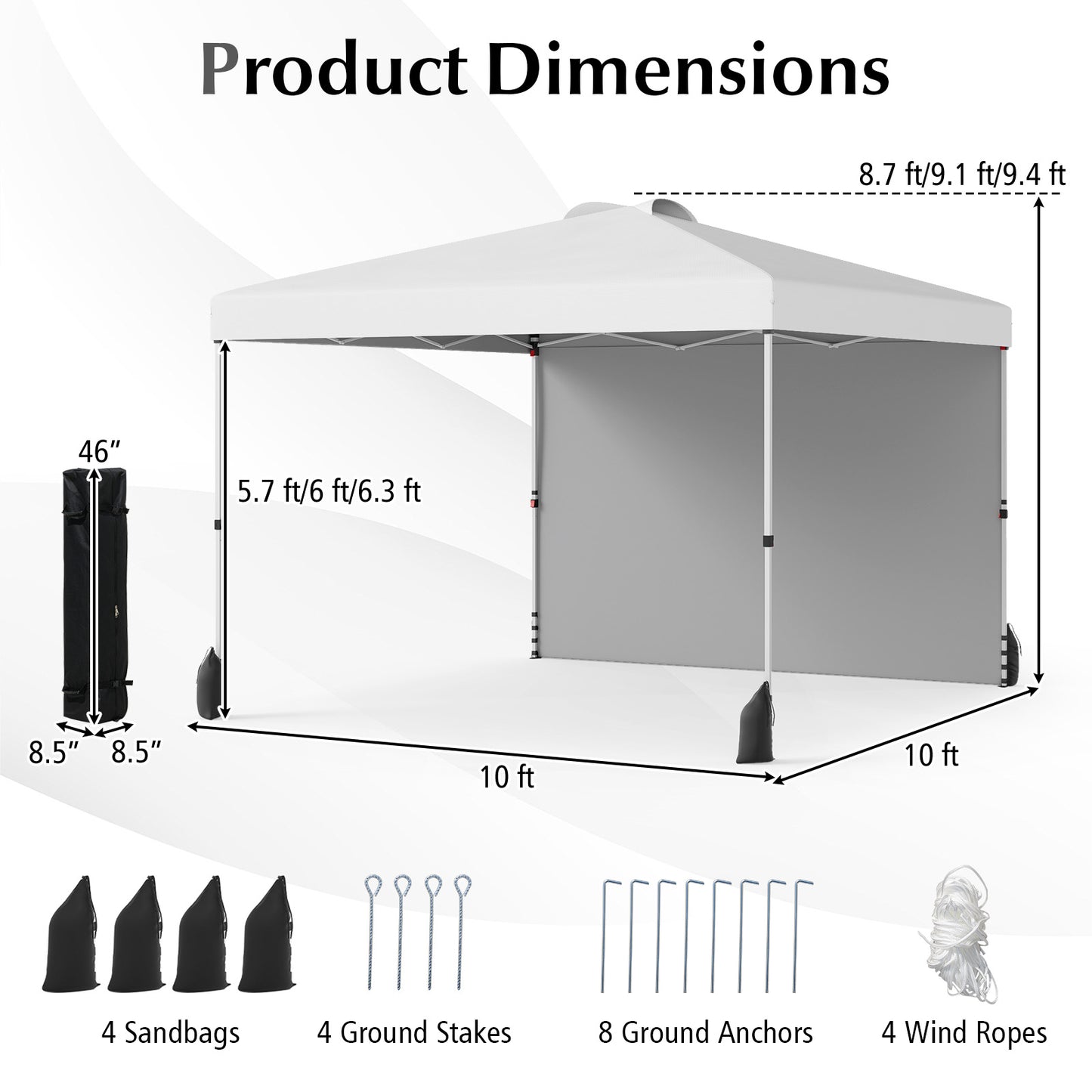 10 X 10 FT Pop up Canopy Tent with 1 Sidewall and Wheeled Bag, White Canopies at Gallery Canada
