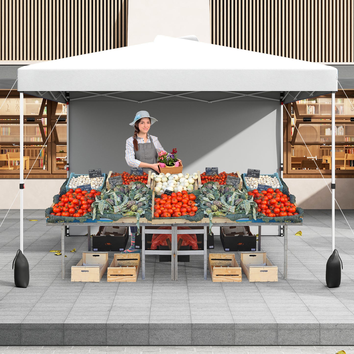 10 X 10 FT Pop up Canopy Tent with 1 Sidewall and Wheeled Bag, White Canopies at Gallery Canada