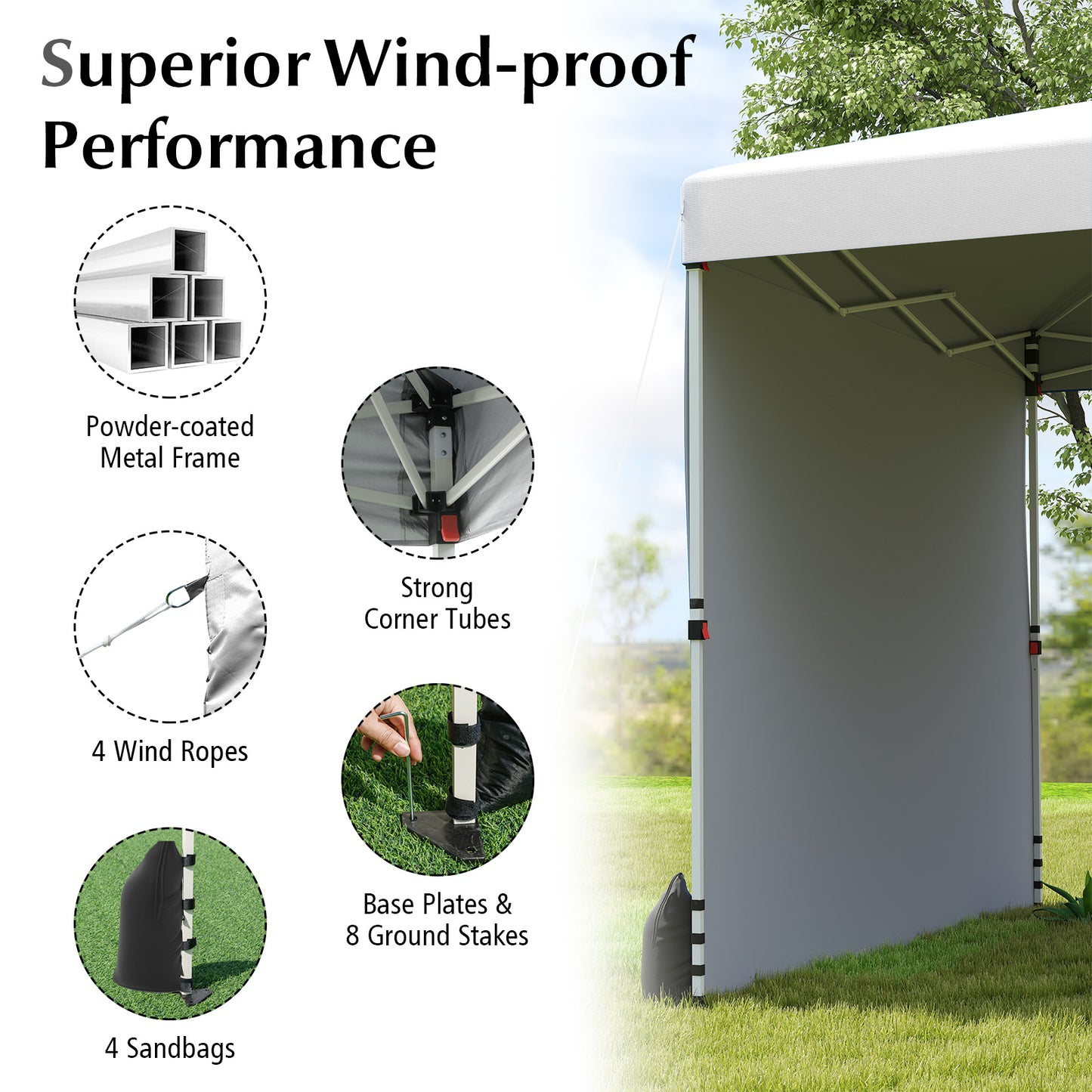 10 X 10 FT Pop up Canopy Tent with 1 Sidewall and Wheeled Bag, White Canopies at Gallery Canada