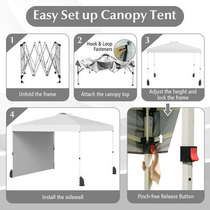 10 X 10 FT Pop up Canopy Tent with 1 Sidewall and Wheeled Bag, White Canopies at Gallery Canada