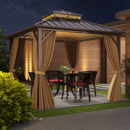 10 X 10 Feet Hardtop Gazebo with Netting and Curtain for Patio Backyard, Coffee Gazebos at Gallery Canada