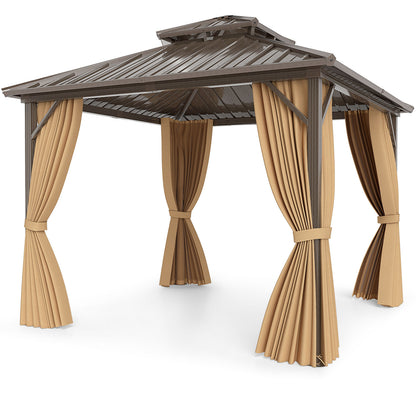 10 X 10 Feet Hardtop Gazebo with Netting and Curtain for Patio Backyard, Coffee Gazebos Coffee at Gallery Canada