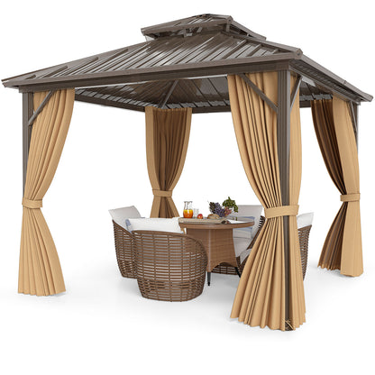 10 X 10 Feet Hardtop Gazebo with Netting and Curtain for Patio Backyard, Coffee Gazebos at Gallery Canada
