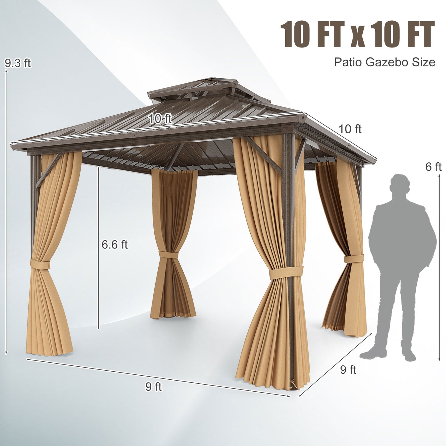 10 X 10 Feet Hardtop Gazebo with Netting and Curtain for Patio Backyard, Coffee Gazebos at Gallery Canada