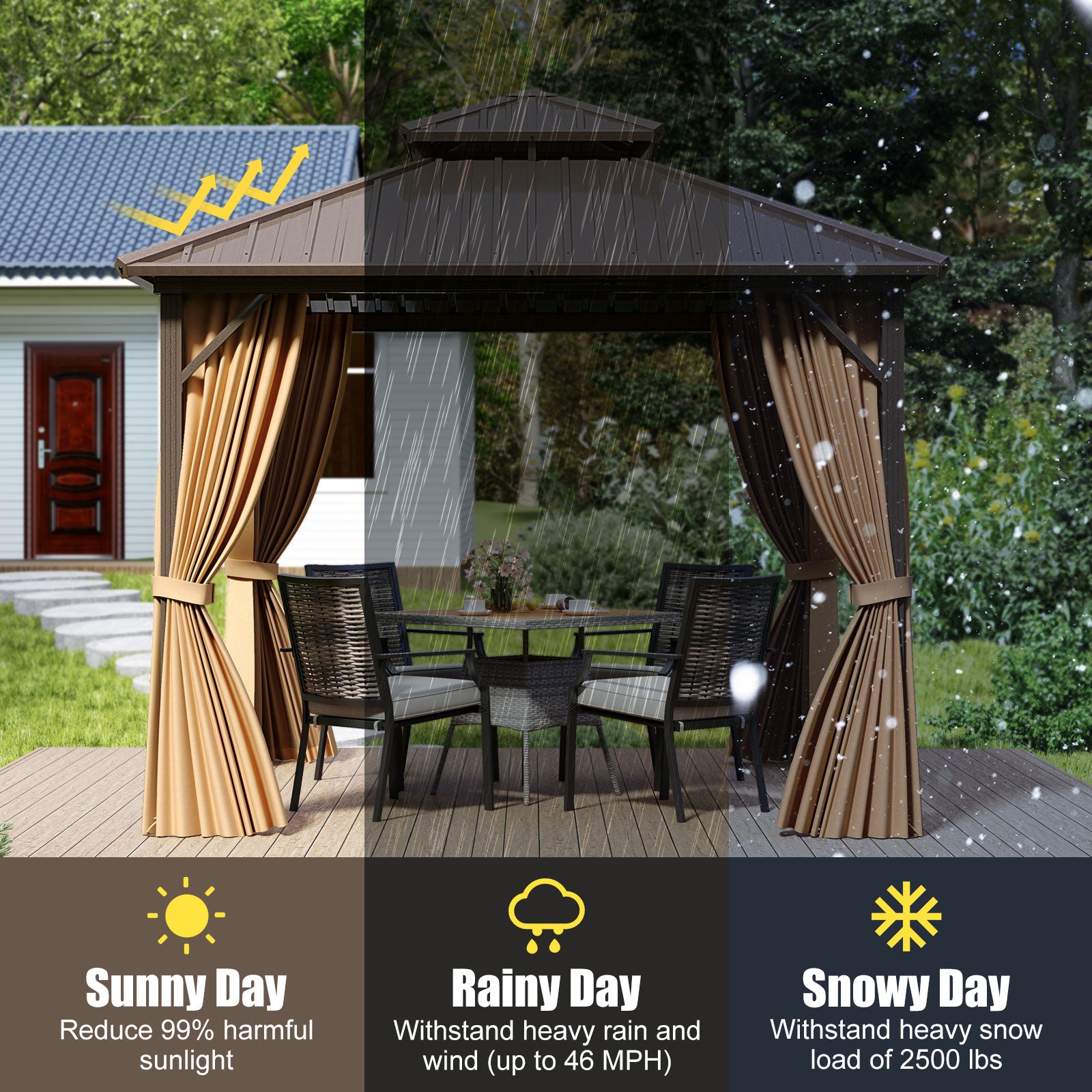 10 X 10 Feet Hardtop Gazebo with Netting and Curtain for Patio Backyard, Coffee Gazebos at Gallery Canada