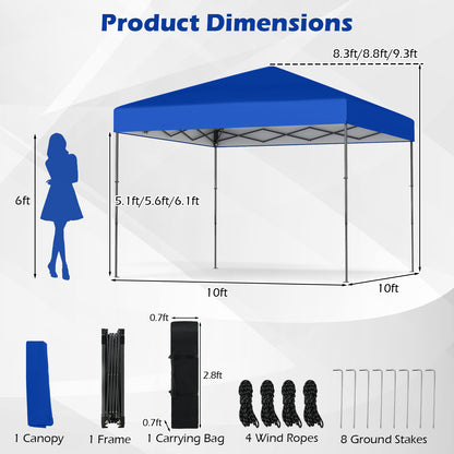10 X 10 Feet Pop up Canopy Tent with Portable Carrying Bag and 8 Stakes, Blue Canopies at Gallery Canada