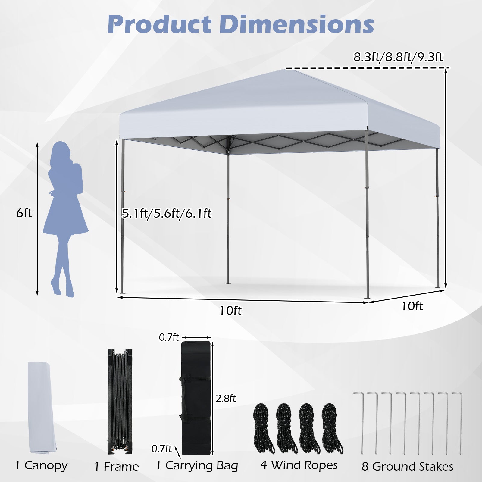 10 X 10 Feet Pop up Canopy Tent with Portable Carrying Bag and 8 Stakes, White Canopies at Gallery Canada