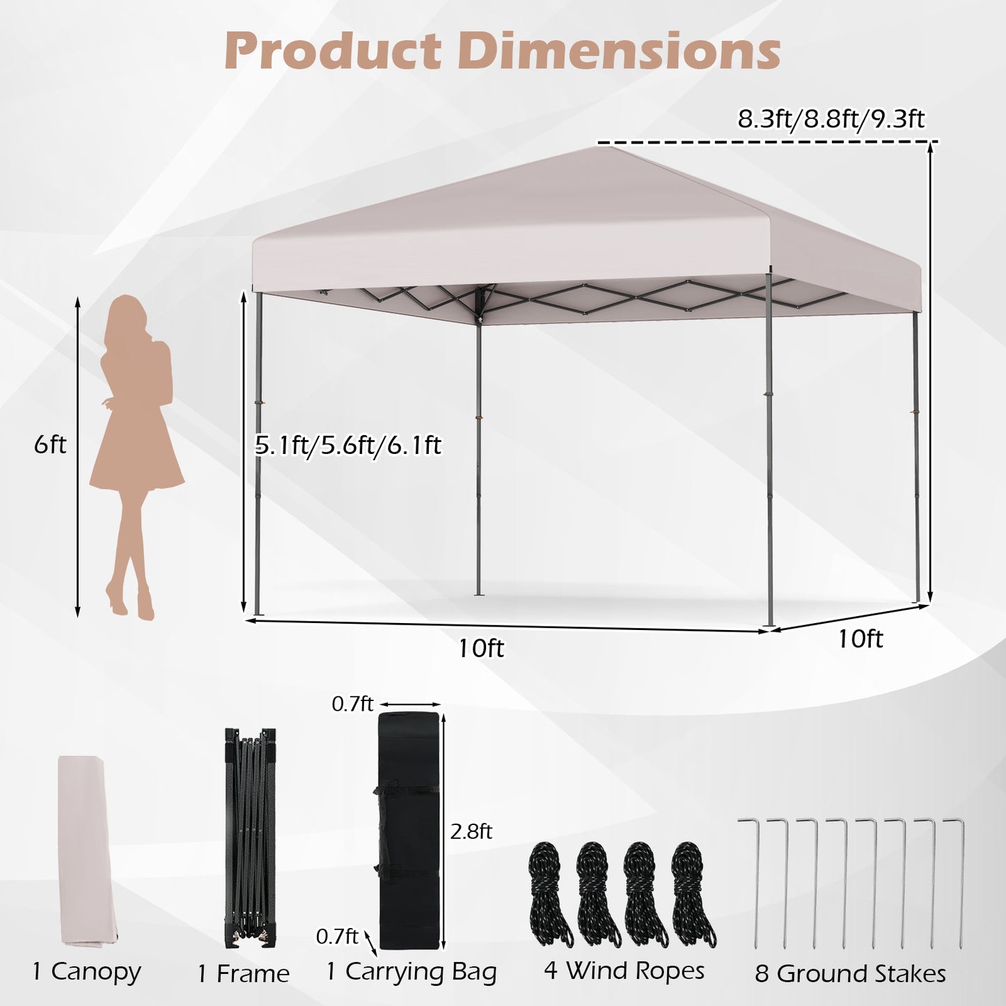 10 X 10 Feet Pop up Canopy Tent with Portable Carrying Bag and 8 Stakes, Yellow Canopies at Gallery Canada