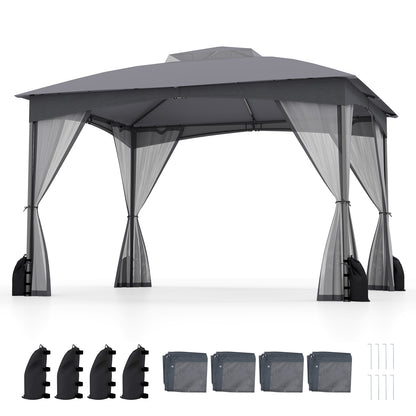 10 X 12 FT Patio Gazebo, With Netting Walls And 4 Sandbags, Gray Gazebos Gray at Gallery Canada