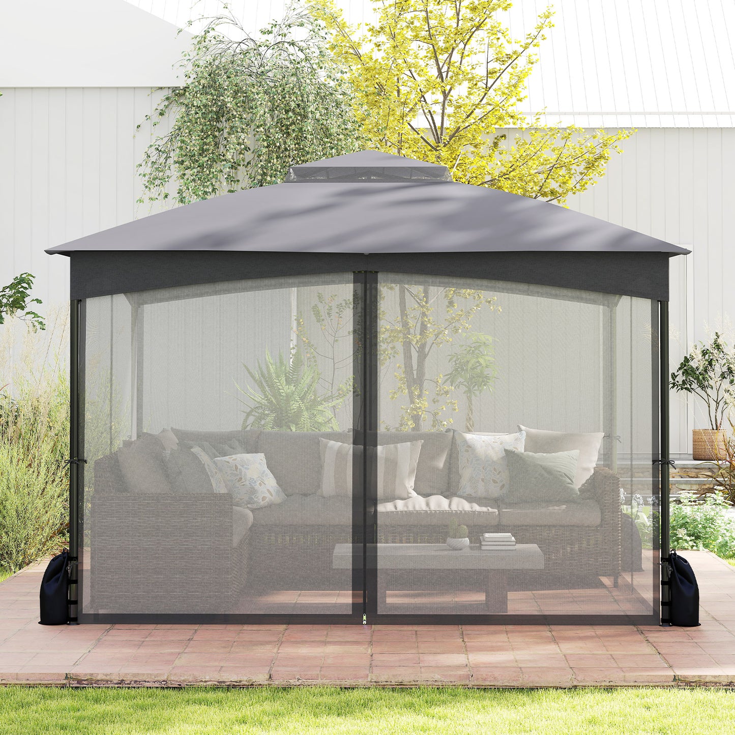 10 X 12 FT Patio Gazebo, With Netting Walls And 4 Sandbags, Gray Gazebos at Gallery Canada