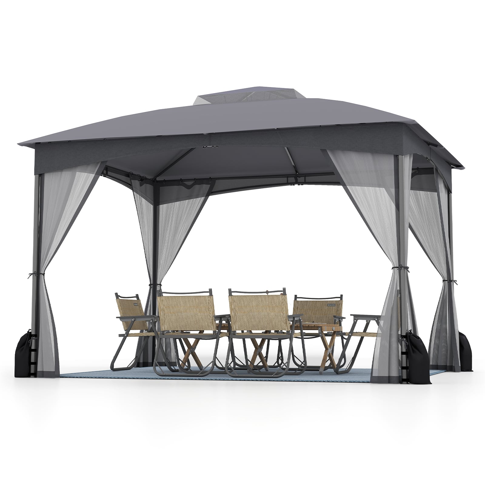 10 X 12 FT Patio Gazebo, With Netting Walls And 4 Sandbags, Gray Gazebos at Gallery Canada
