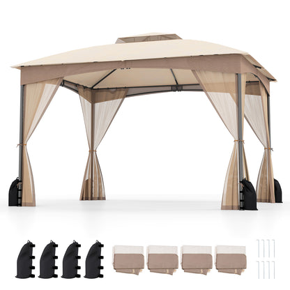 10 X 12 FT Gazebo With Netting Walls, 4 Sandbags, Khaki Gazebos Khaki at Gallery Canada