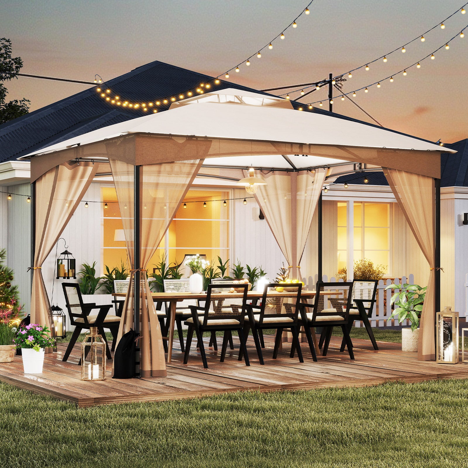 10 X 12 FT Gazebo With Netting Walls, 4 Sandbags, Khaki Gazebos at Gallery Canada