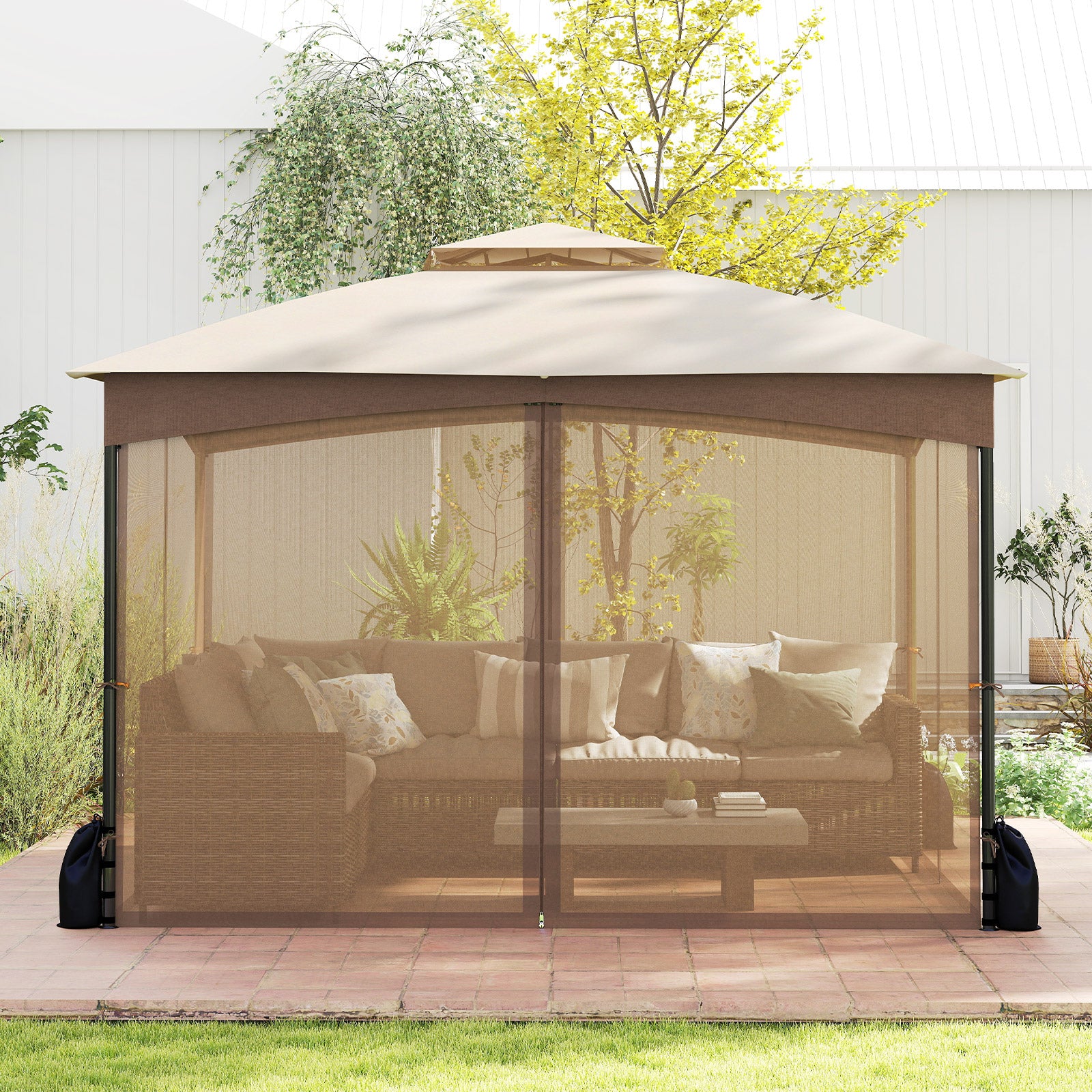 10 X 12 FT Gazebo With Netting Walls, 4 Sandbags, Khaki Gazebos at Gallery Canada