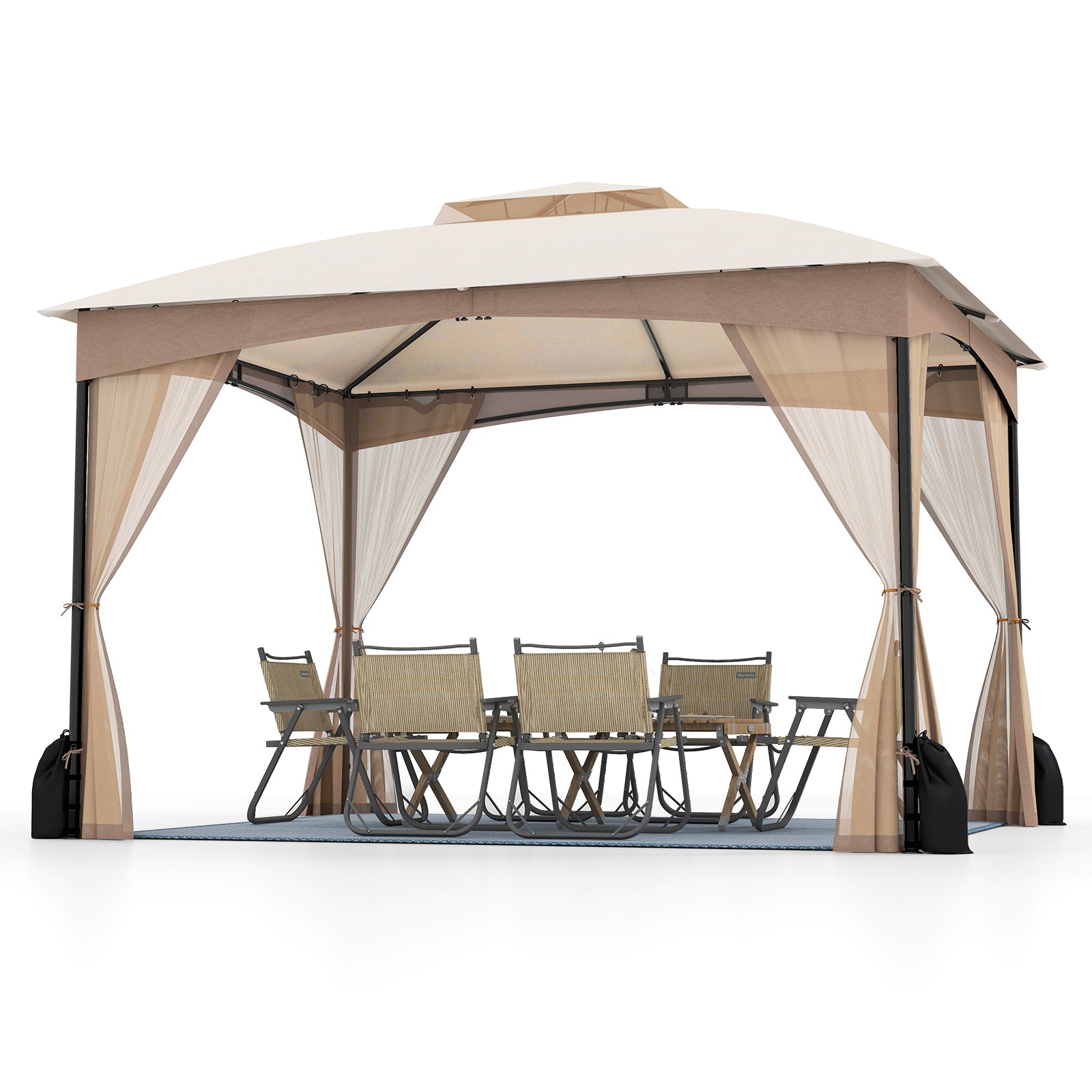 10 X 12 FT Gazebo With Netting Walls, 4 Sandbags, Khaki Gazebos at Gallery Canada
