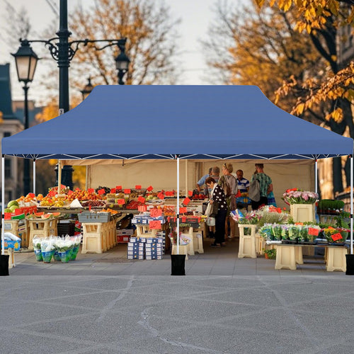 10 X 20 FT Pop Up Canopy Tent, Foldable Portable Outdoor Gazebo, Blue