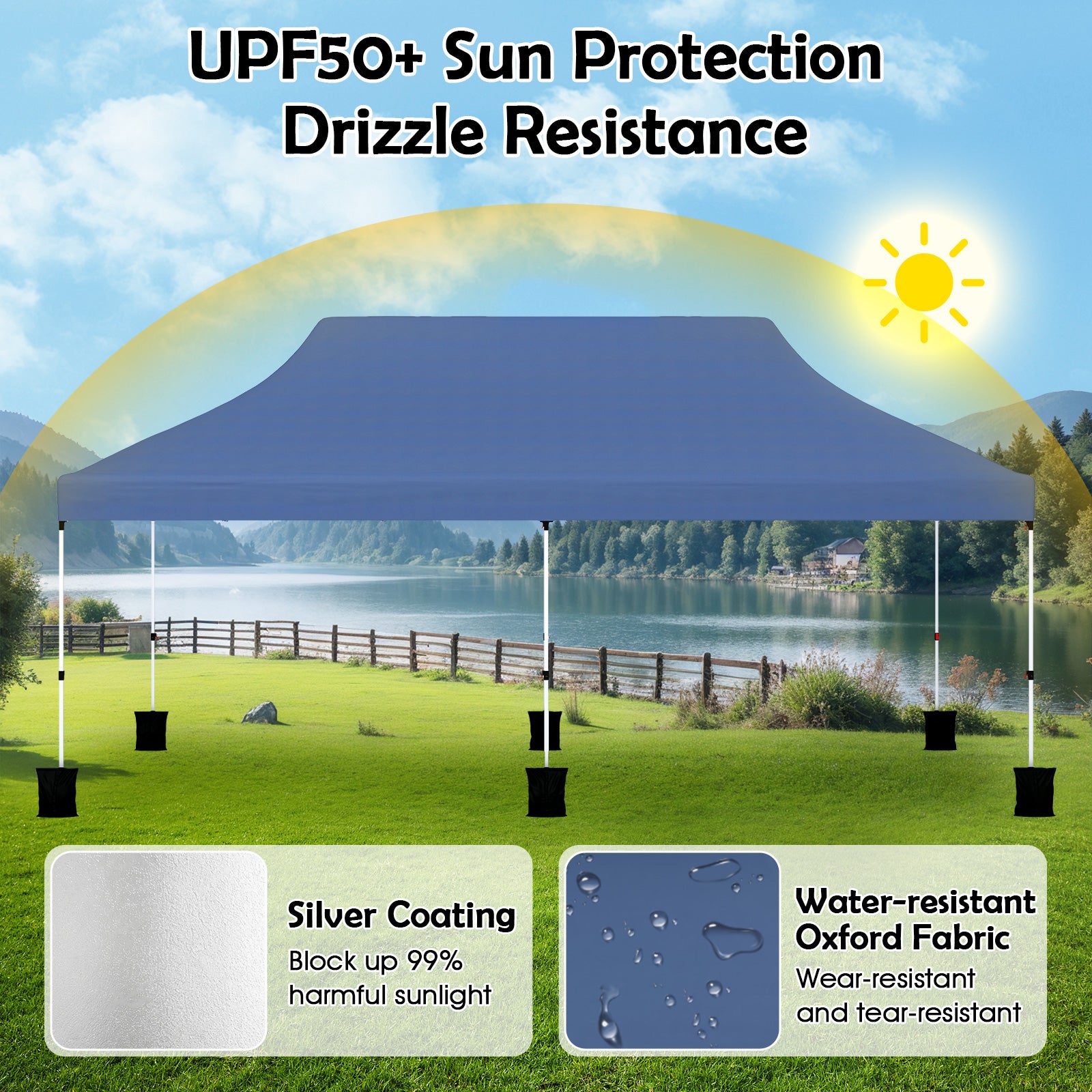 10 X 20 FT Pop Up Canopy Tent, Foldable Portable Outdoor Gazebo, Blue Canopies at Gallery Canada