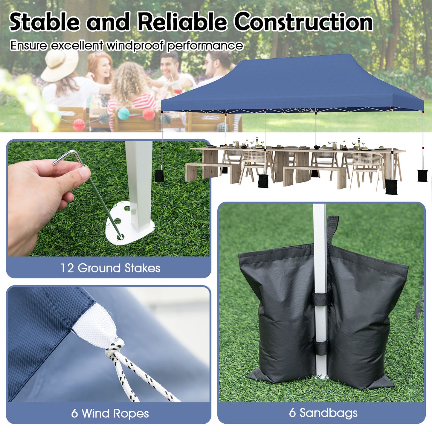 10 X 20 FT Pop Up Canopy Tent, Foldable Portable Outdoor Gazebo, Blue Canopies at Gallery Canada