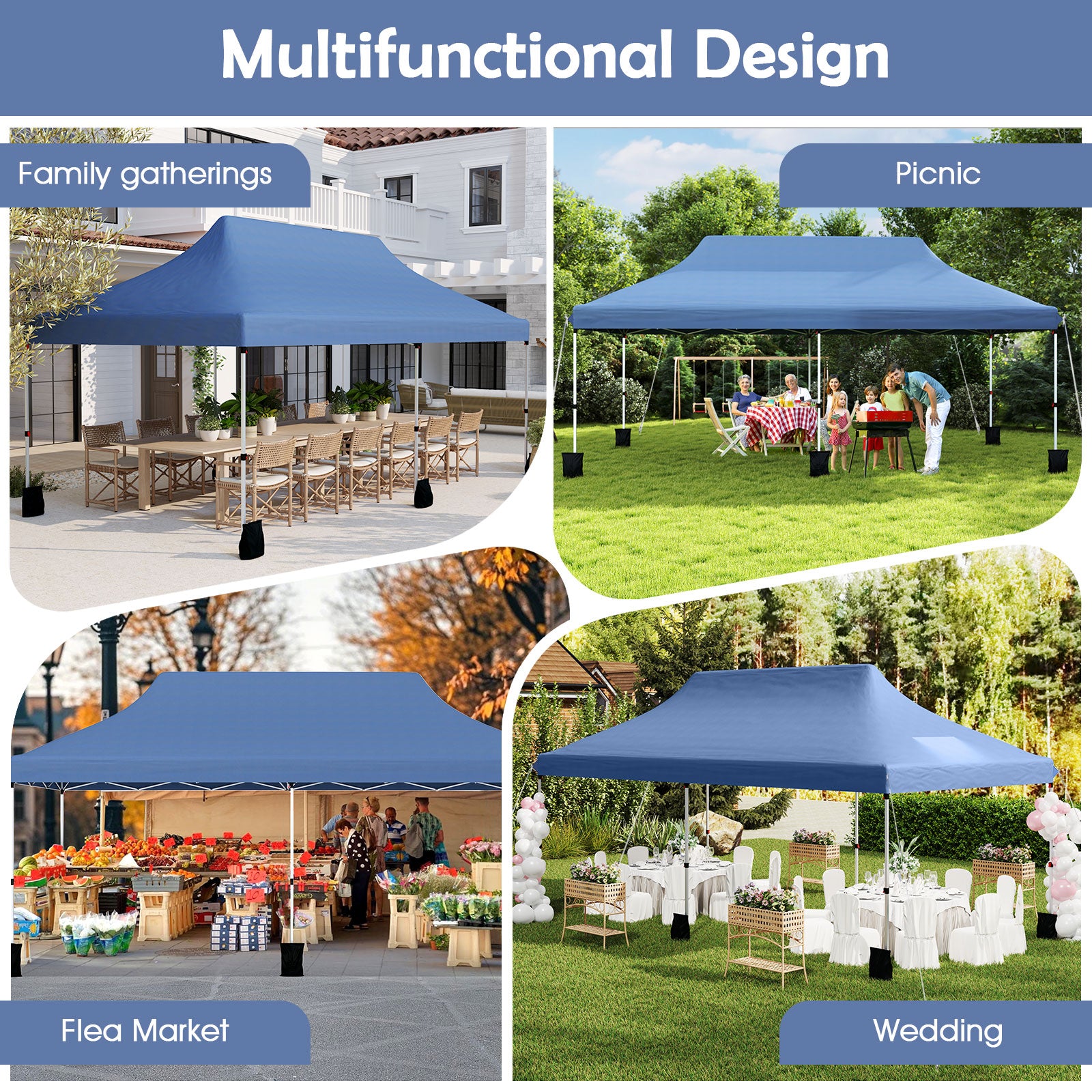 10 X 20 FT Pop Up Canopy Tent, Foldable Portable Outdoor Gazebo, Blue Canopies at Gallery Canada