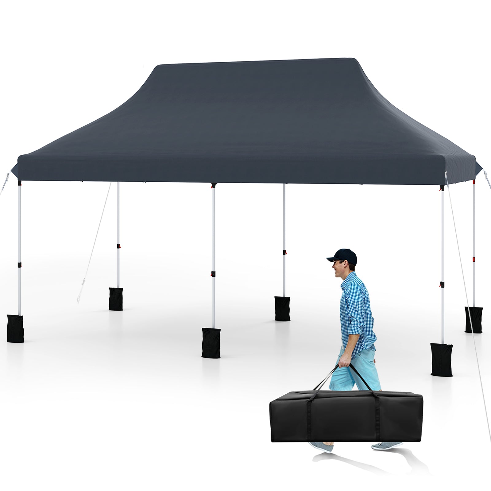 10 X 20 FT Pop up Canopy Tent Foldable Portable Outdoor Gazebo with Carry Bag, Black Canopies at Gallery Canada