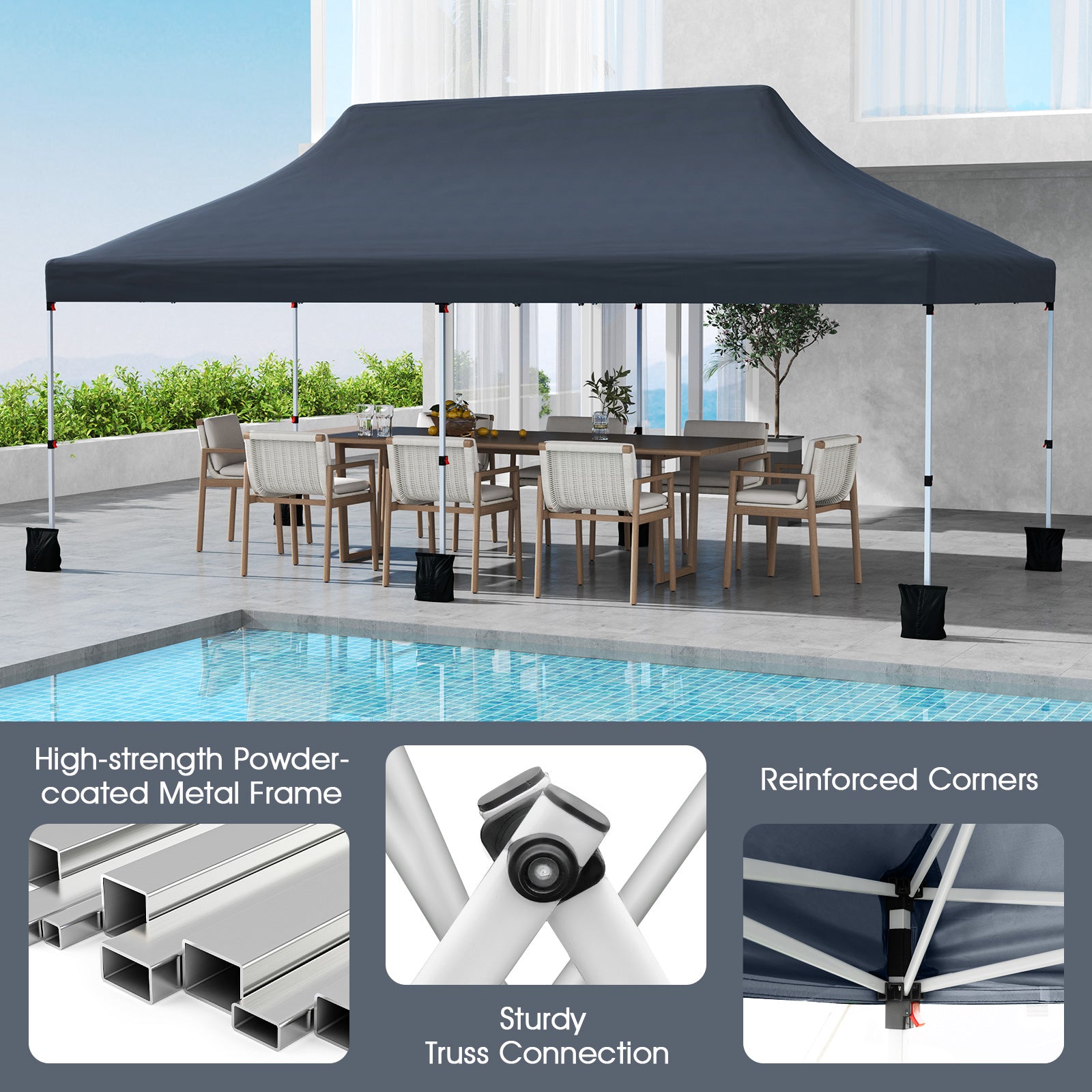 10 X 20 FT Pop up Canopy Tent Foldable Portable Outdoor Gazebo with Carry Bag, Black Canopies at Gallery Canada