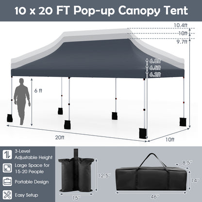 10 X 20 FT Pop up Canopy Tent Foldable Portable Outdoor Gazebo with Carry Bag, Black Canopies at Gallery Canada
