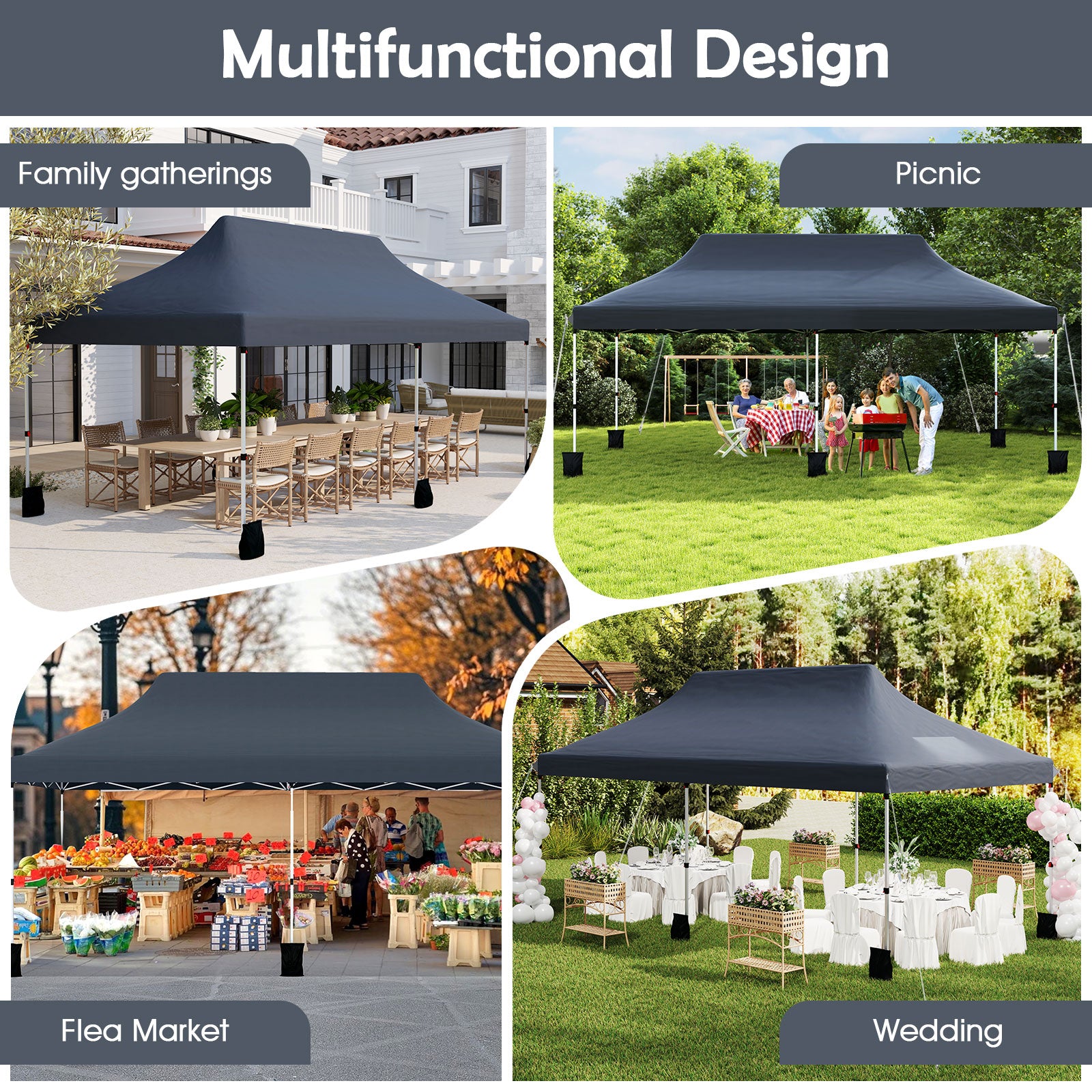10 X 20 FT Pop up Canopy Tent Foldable Portable Outdoor Gazebo with Carry Bag, Black Canopies at Gallery Canada