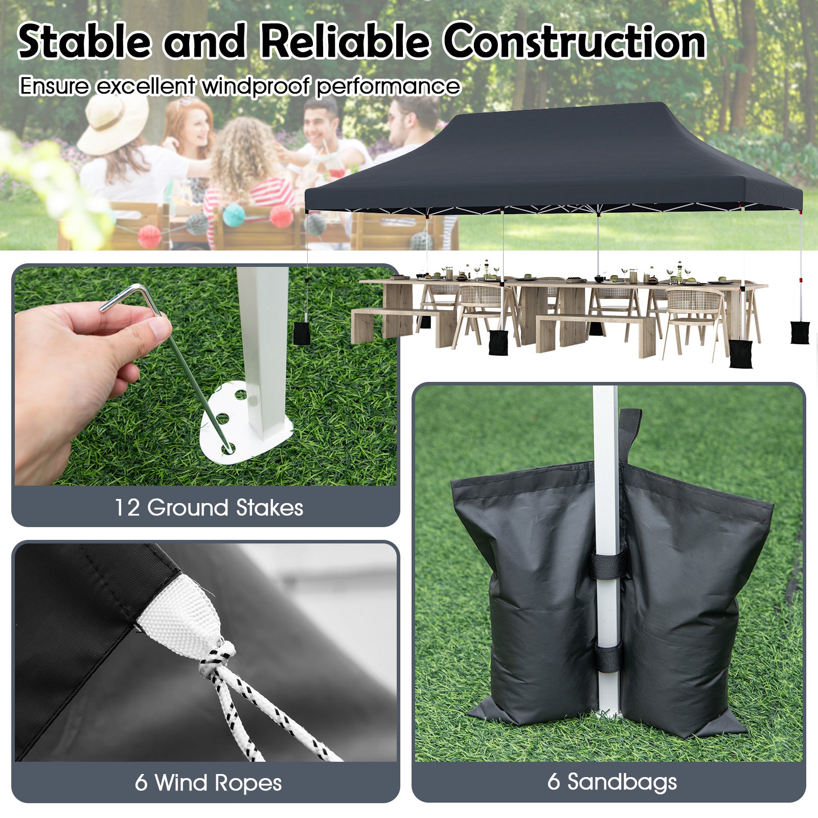 10 X 20 FT Pop up Canopy Tent Foldable Portable Outdoor Gazebo with Carry Bag, Black Canopies at Gallery Canada