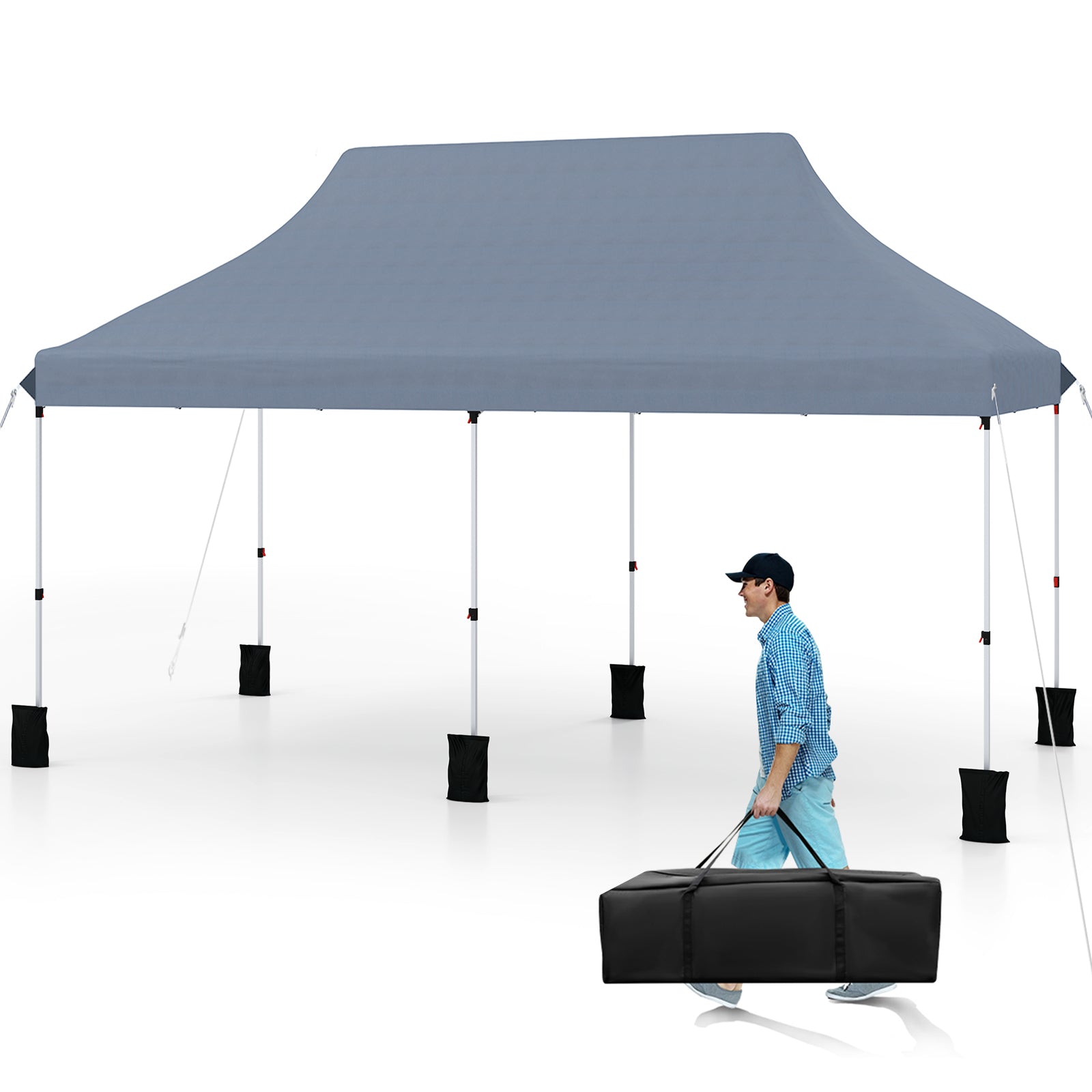 10 X 20 FT Pop up Canopy Tent Foldable Portable Outdoor Gazebo with Carry Bag, Gray Canopies Gray at Gallery Canada