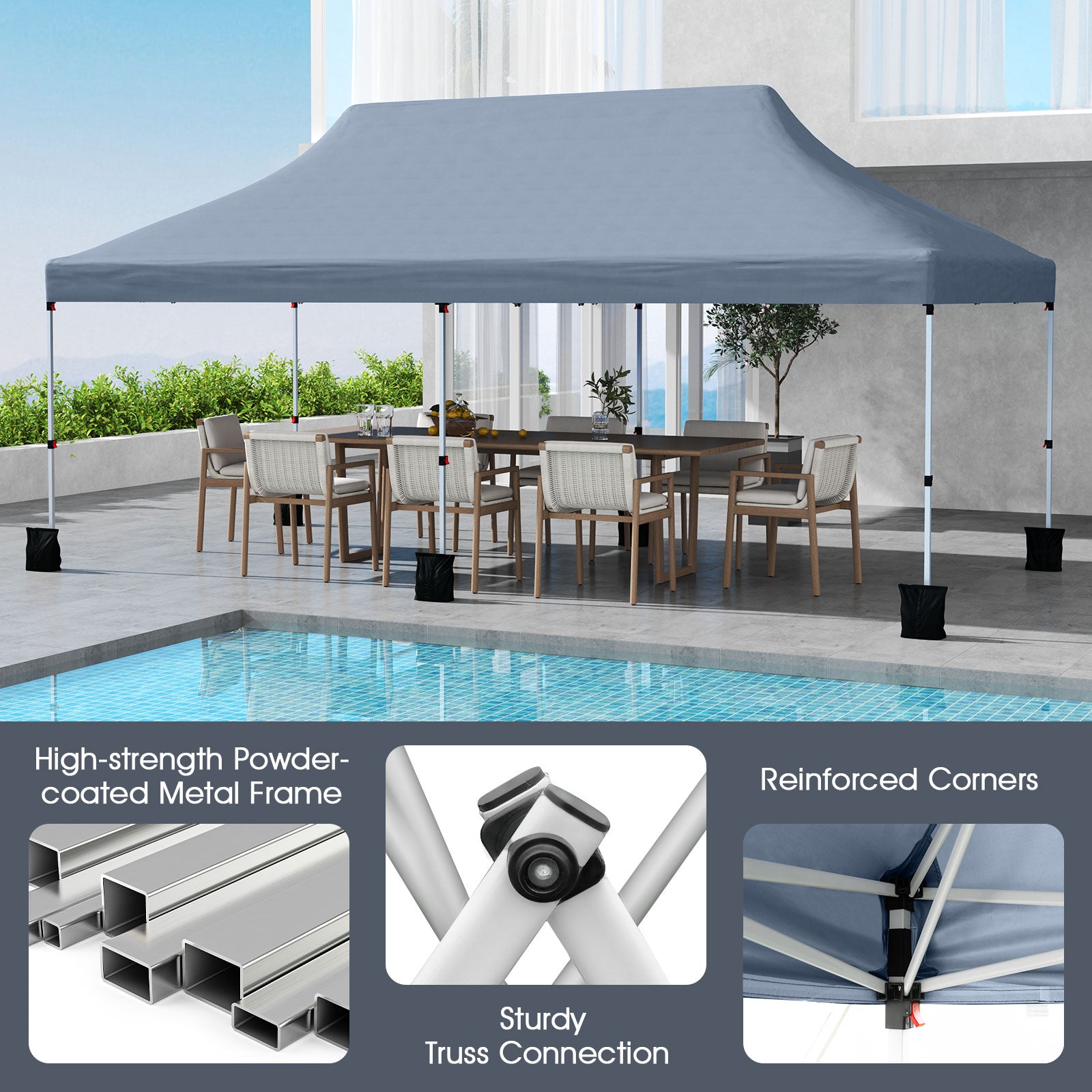 10 X 20 FT Pop up Canopy Tent Foldable Portable Outdoor Gazebo with Carry Bag, Gray Canopies at Gallery Canada