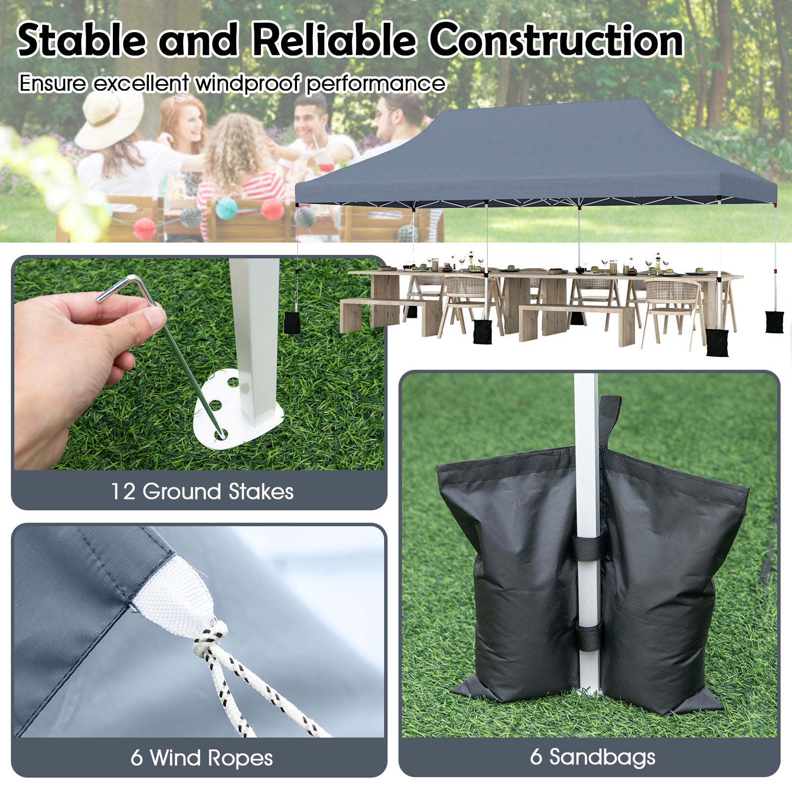10 X 20 FT Pop up Canopy Tent Foldable Portable Outdoor Gazebo with Carry Bag, Gray Canopies at Gallery Canada