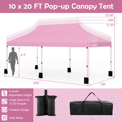 10 X 20 FT Pop Up Canopy Tent, Portable Outdoor Gazebo, Pink Canopies at Gallery Canada